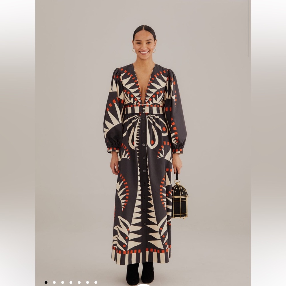 NEW FARM RIO Black Coconut Grove Puff Sleeve Maxi Dress